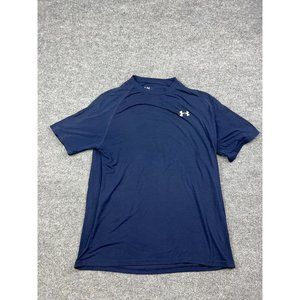 Under Armour Heat Gear Shirt Men's Large Blue Short Sleeve Performance Stretch